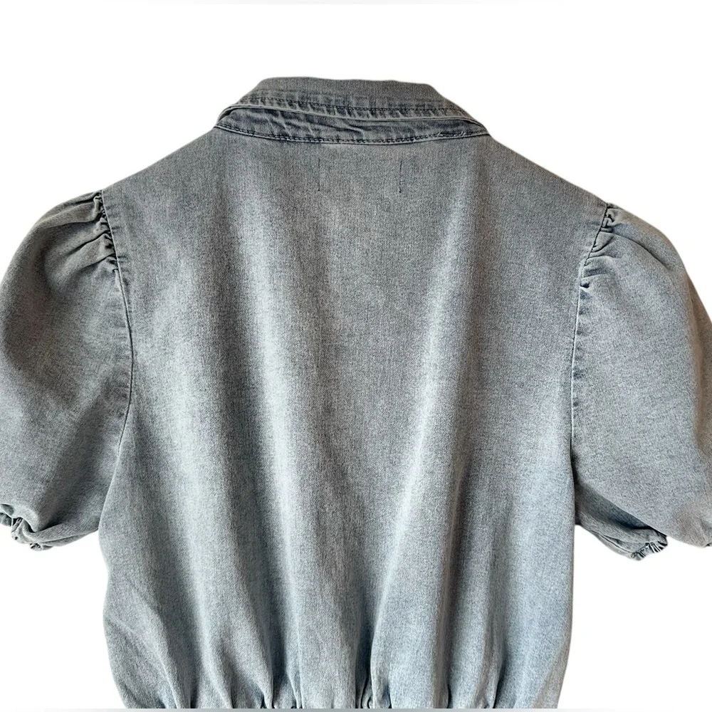 Blue Blush Cotton Blend Faux Denim Balloon Sleeve Dress - Picture 8 of 16